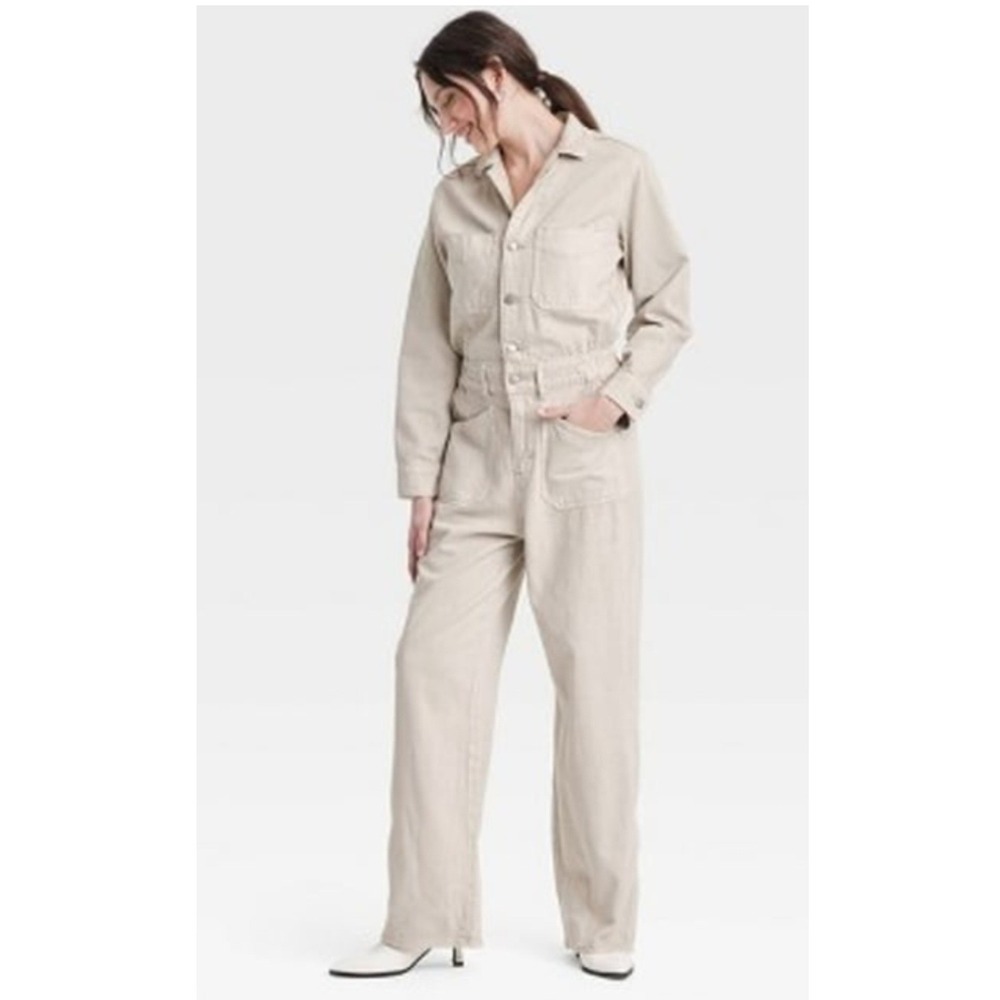 Universal Thread Womens Baggy Denim Jumpsuit Ecru Size 6 NWT